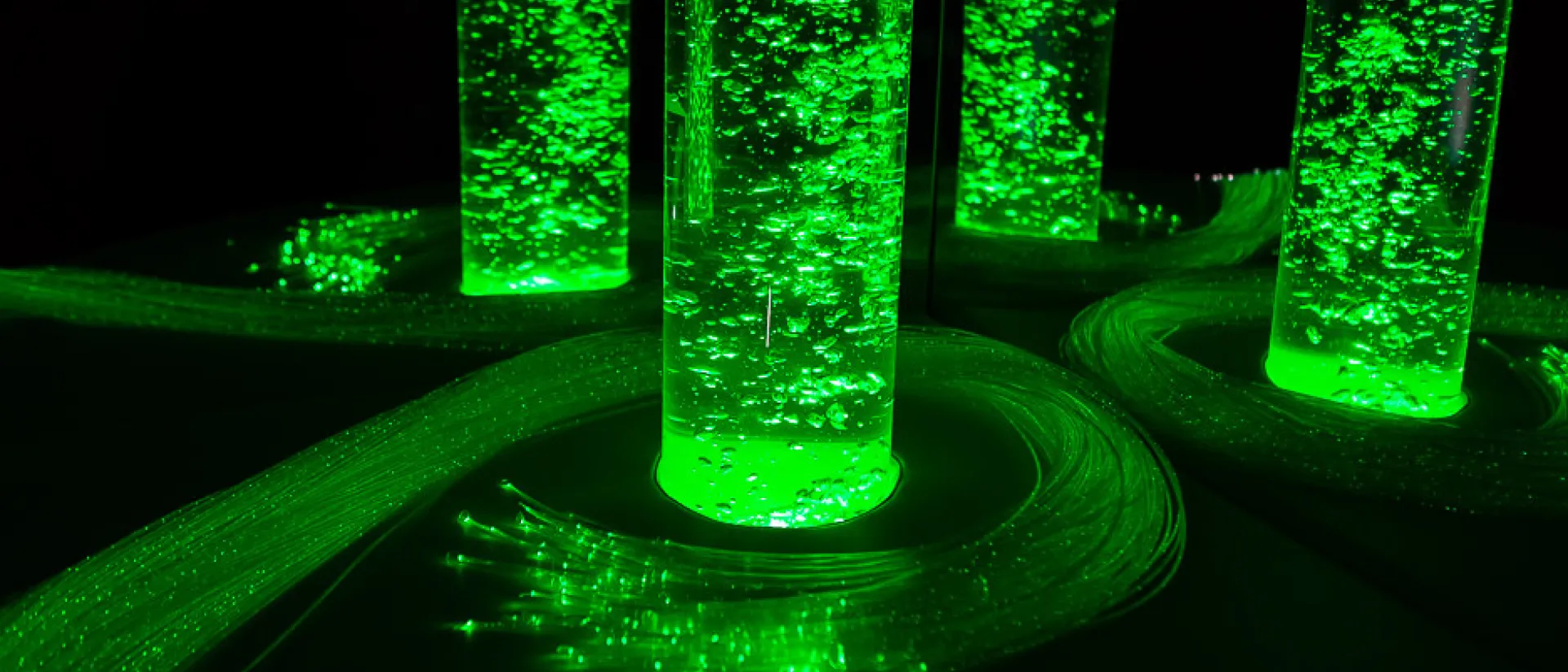 The Experia LED bubble tubes located at Reading Leisure Centre.