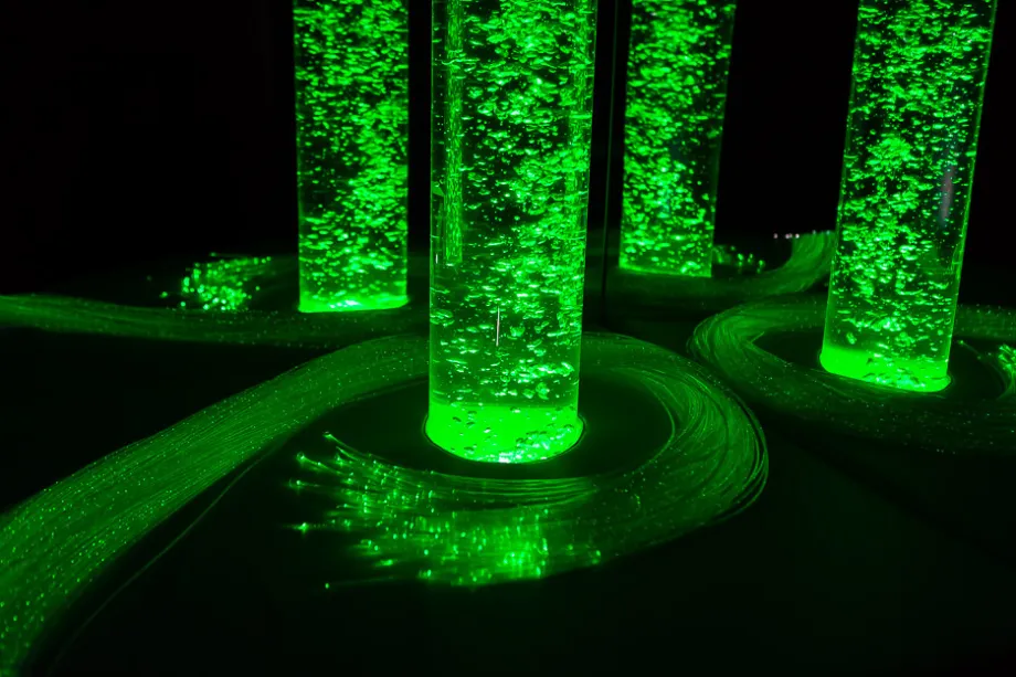 The Experia LED bubble tubes located at Reading Leisure Centre.
